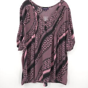 NWOT Roaman's popover tunic top Size 18w pink/black